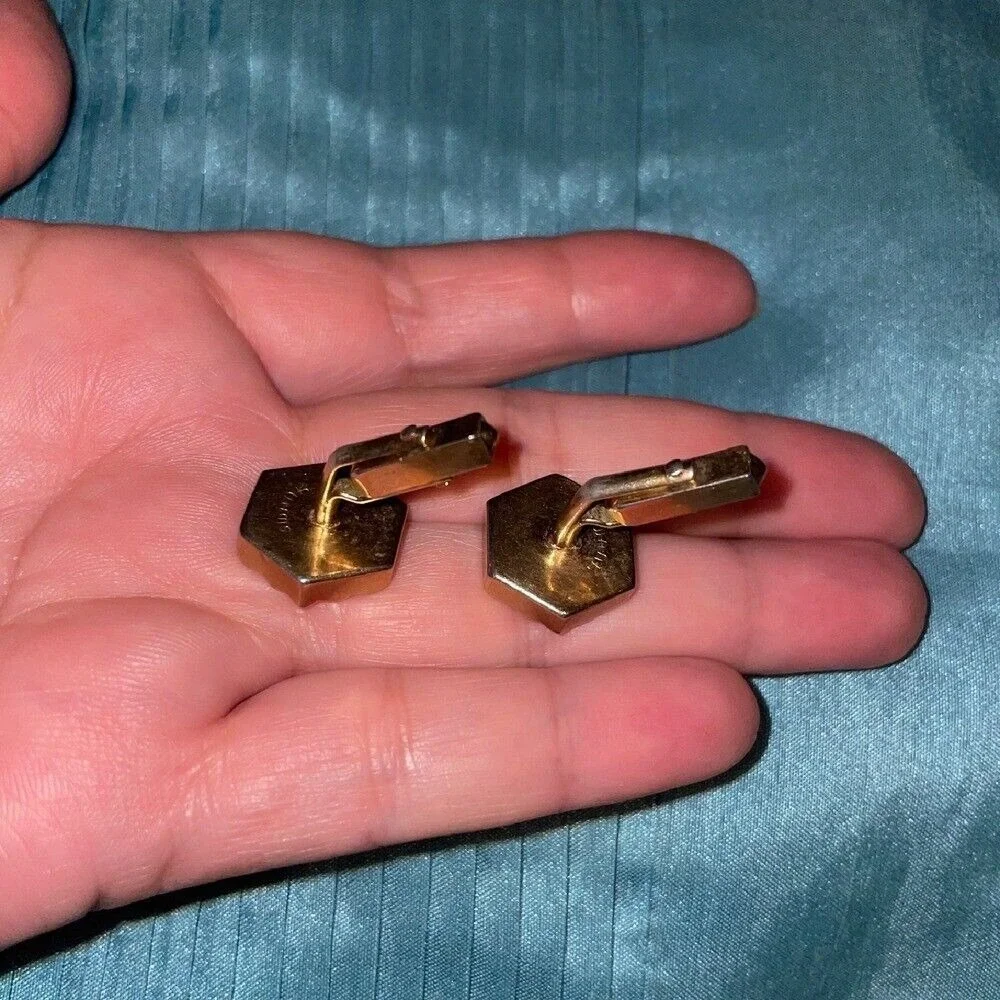 Swank hexagon stripe ribbed Gold Tone‎ Cufflinks Vintage Textured Geometric